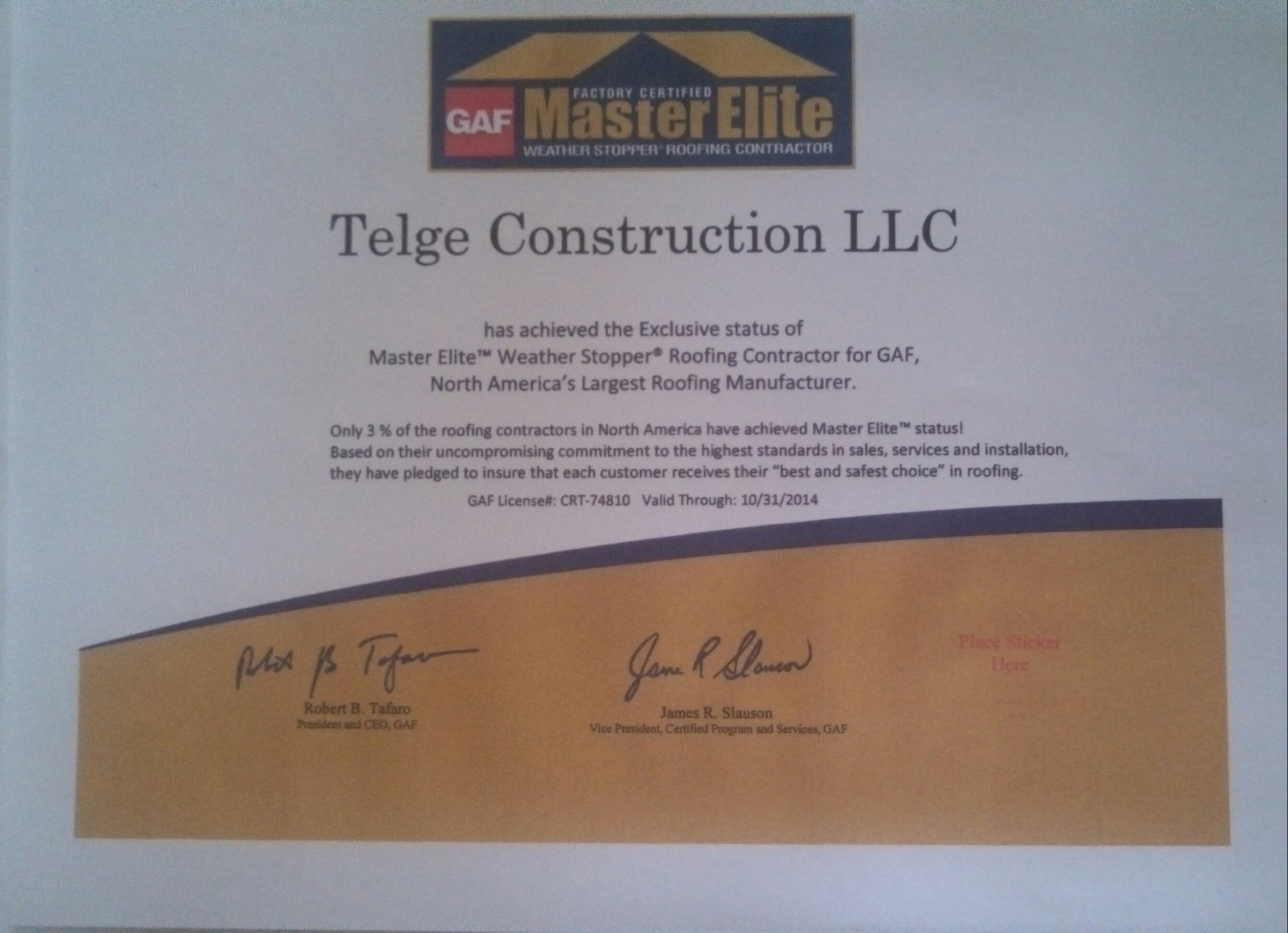 GAF Master Elite Roofing Contractor